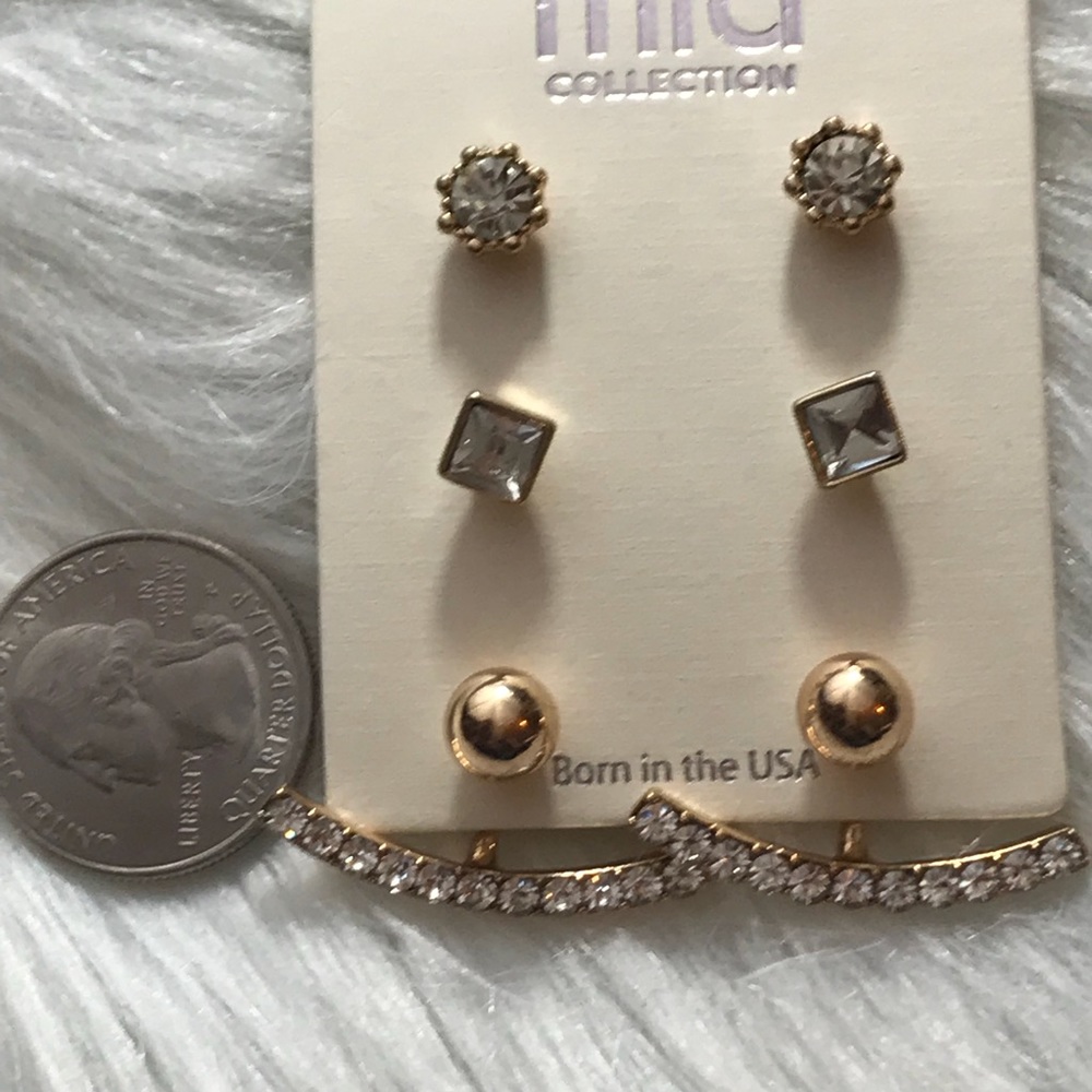 🆕🌸 3 PAIRS GOLD / STONE EARRING SET - Picture 4 of 5